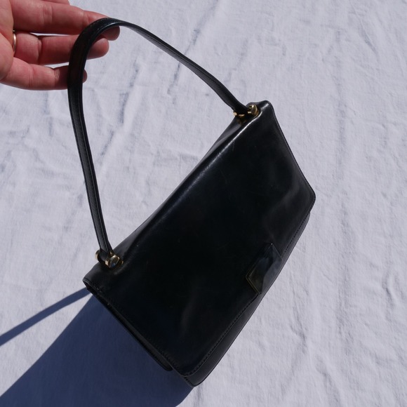 Kate Landry Black Leather Faux‎ Stone Shoulder Bag - Picture 6 of 8